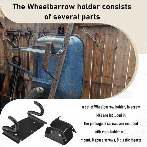 Heavy Duty Wheelbarrow Storage Bracket by [Brand Name] - 90 lbs Capacity with Spring Loaded Safety Latch