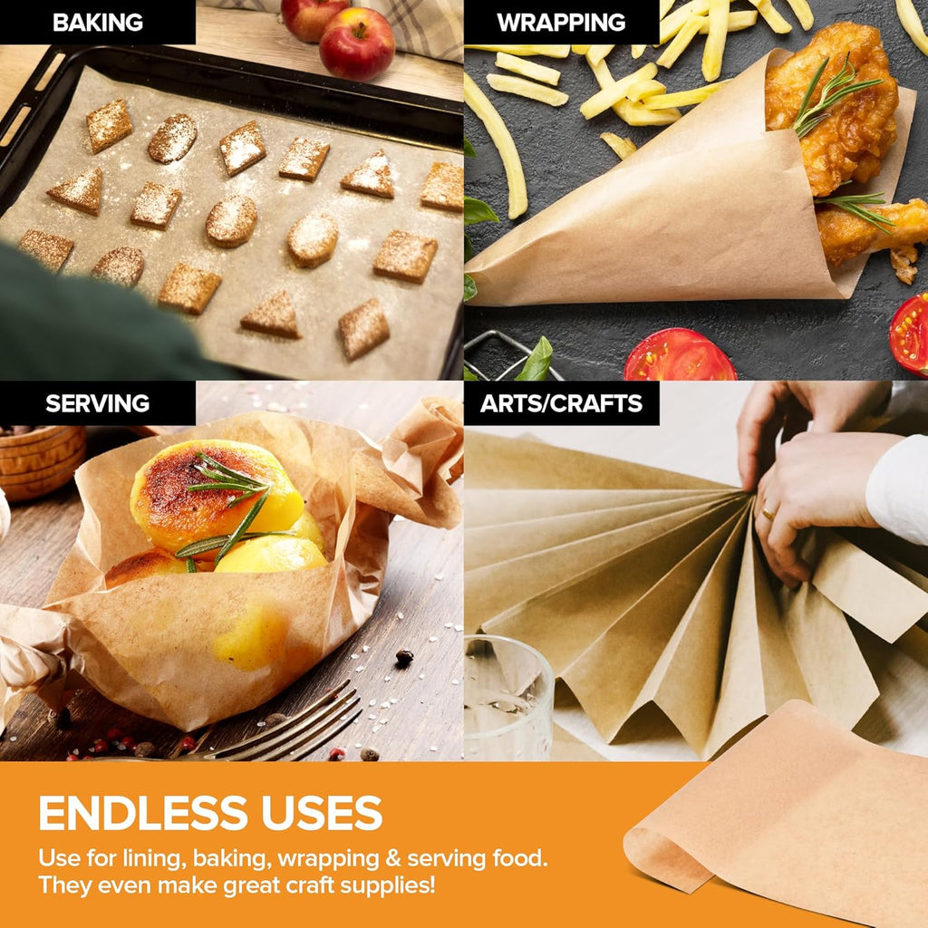Stock Your Home Unbleached Parchment Paper Sheets - 200 Pre-Cut Baking Sheets | 9x13” Oven Liners