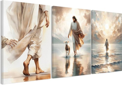 Christian Wall Art by 3 Pcs - Jesus Decor Canvas Prints for Church & Prayer Rooms | 12'' x 16''