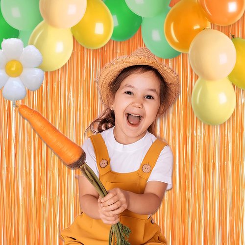 GREATRIL Orange Tinsel Curtain Backdrop - Foil Fringe Streamers for Parties | 2 Pack