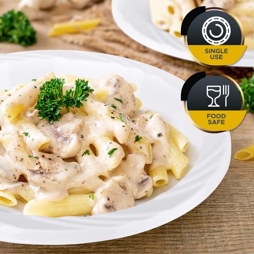 PAMI Heavy-Duty Disposable Plastic Dinnerware for Parties, Elegant Design, Microwave & Freezer Safe (9 Inch Plates 100 White)