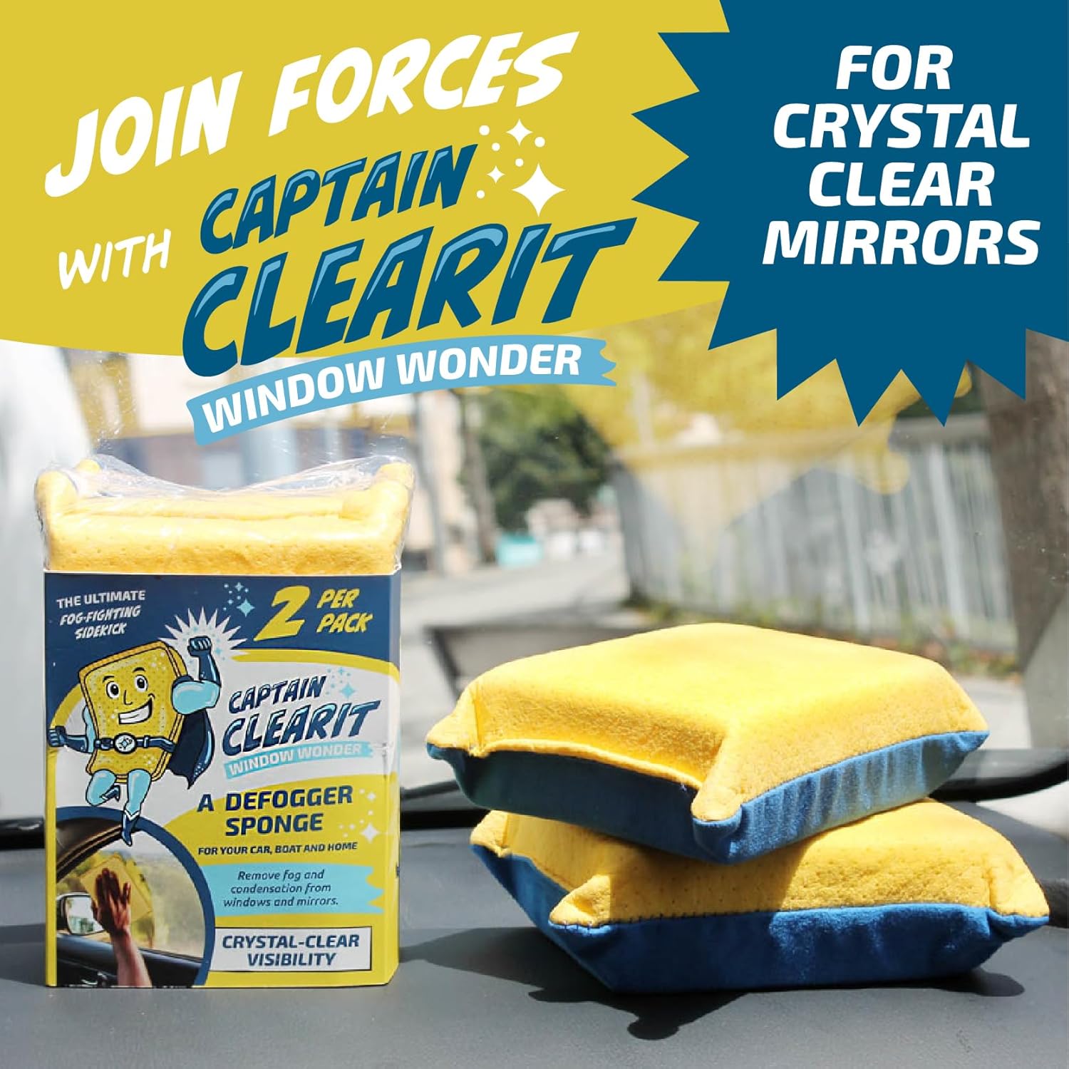 Sponge Window Cleaner Tool - Non-Scratch, Super Absorbent Car Cleaning Sponges | 2-Pack, 6 x 4.5 x 2 in
