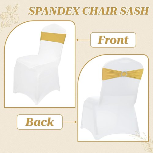 MDS-MEGADECORSUPPLY Chair Sashes - 100 Pack Gold Spandex Stretch Covers with Buckle Slider for Weddings & Events