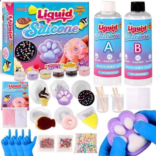 JOICEE DIY Squishy Making Kit - 18oz 1:1 AB Liquid Silicone with 6 Molds | Perfect Birthday & Holiday Gifts