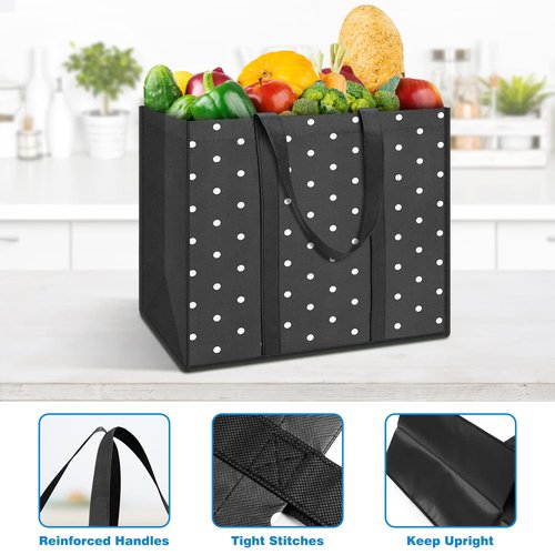 Fab totes 6 Pack Reusable Grocery Bags 35L Large Capacity Heavy Duty Reusable Shopping Bags for Groceries Waterproof Tote Bags for Shopping and Picnic with Sturdy Handles