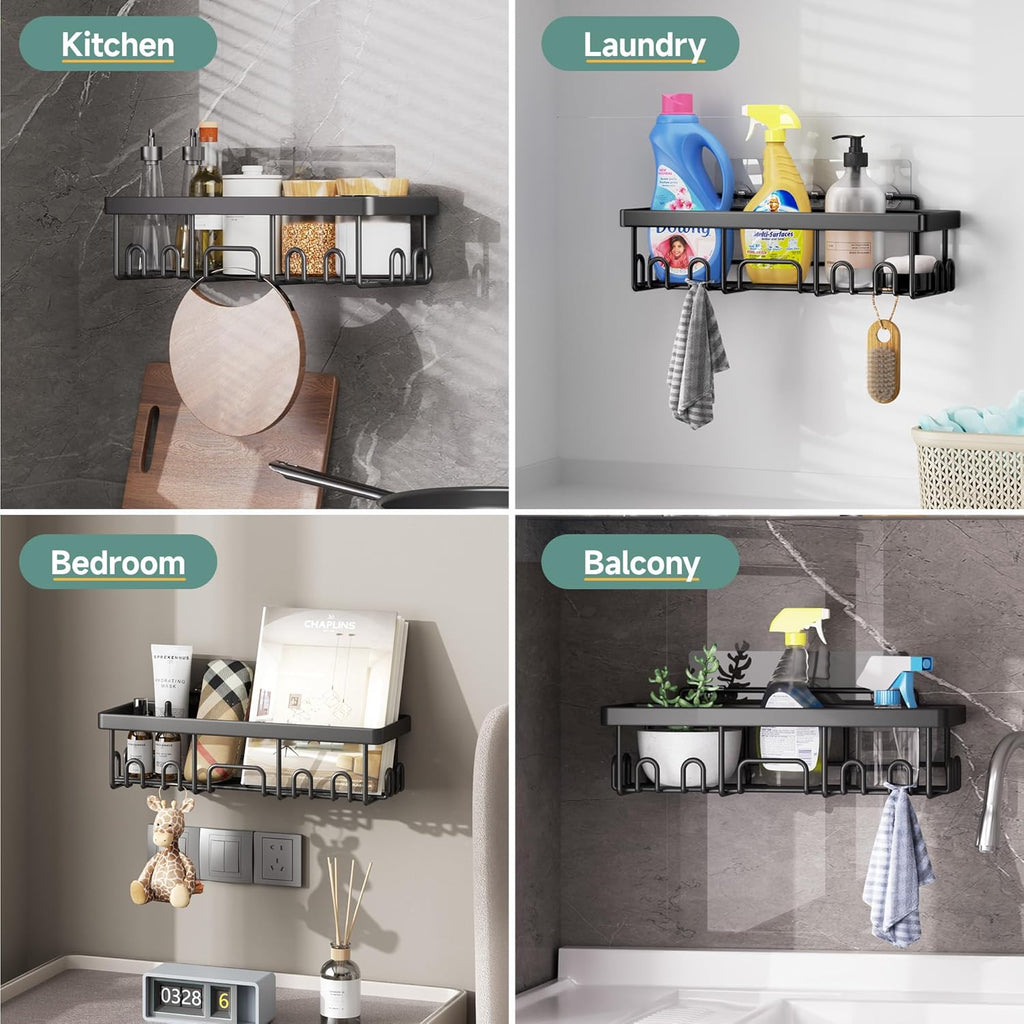 Veken Shower Caddy - Rustproof & Waterproof Adhesive Corner Shelves | 5-Pack Large Bathroom Organizer - Black