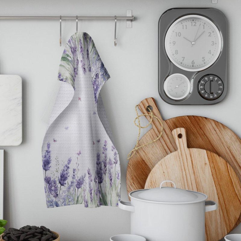 GCFET Spring Waffle Kitchen Towels - Purple Lavender Flower Hand Towels, Floral Decorative Tea Towels for Farmhouse Kitchen Bathroom (16x24)