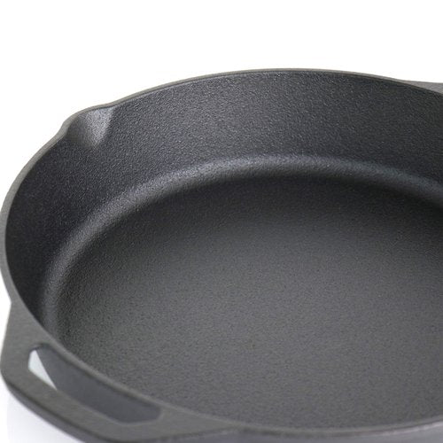 Megachef Skillets with Lids Pre-Seasoned Cast Iron Cookware Set, 9 Piece, Black, Red