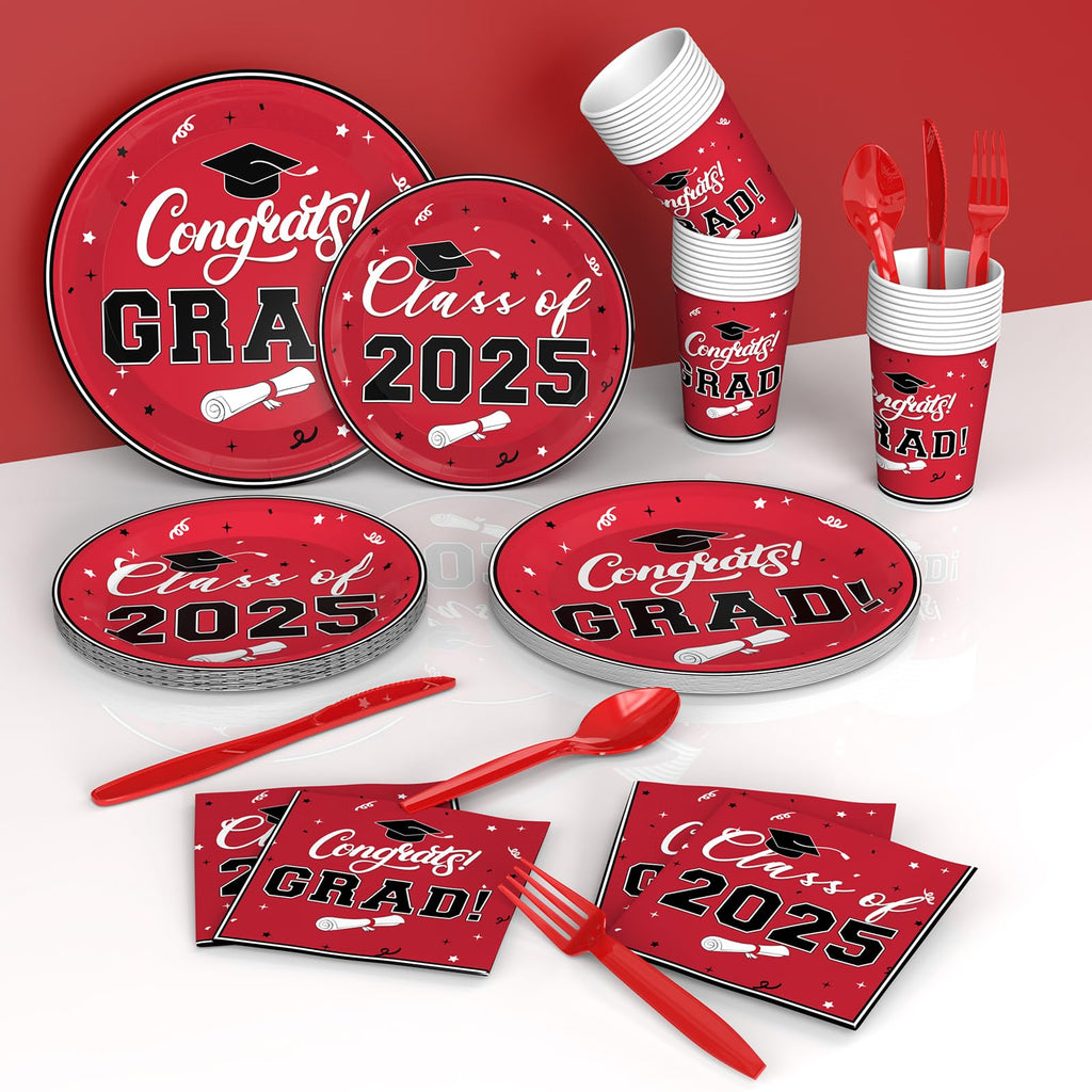 Graduation Party Decorations Class of 2025: Disposable Dinnerware Set for 25 Guests