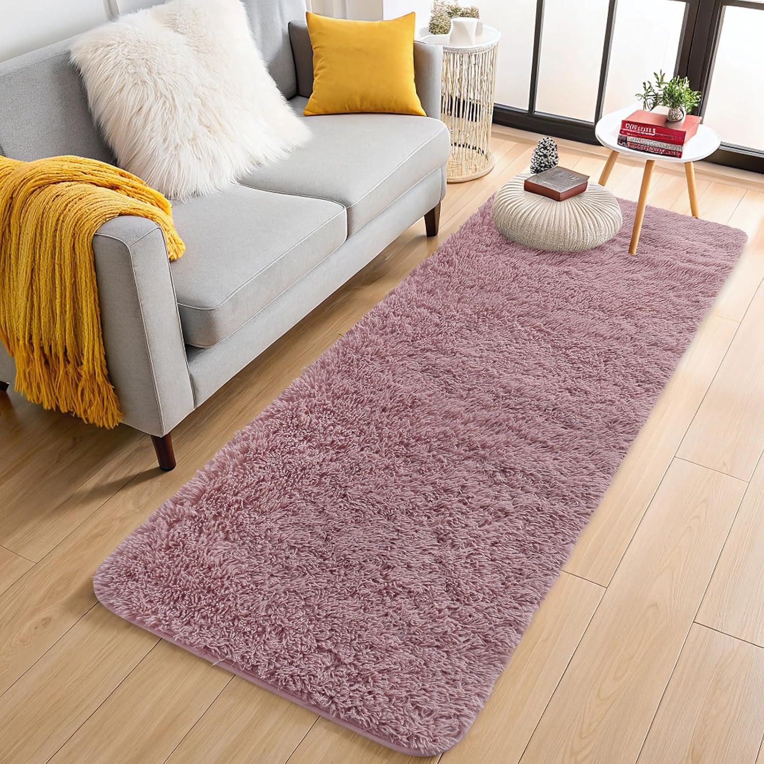 OLANLY Runner Rugs - Soft, Machine Washable 2x8 Shaggy Carpet for Hallway & Bedroom | Blush Color