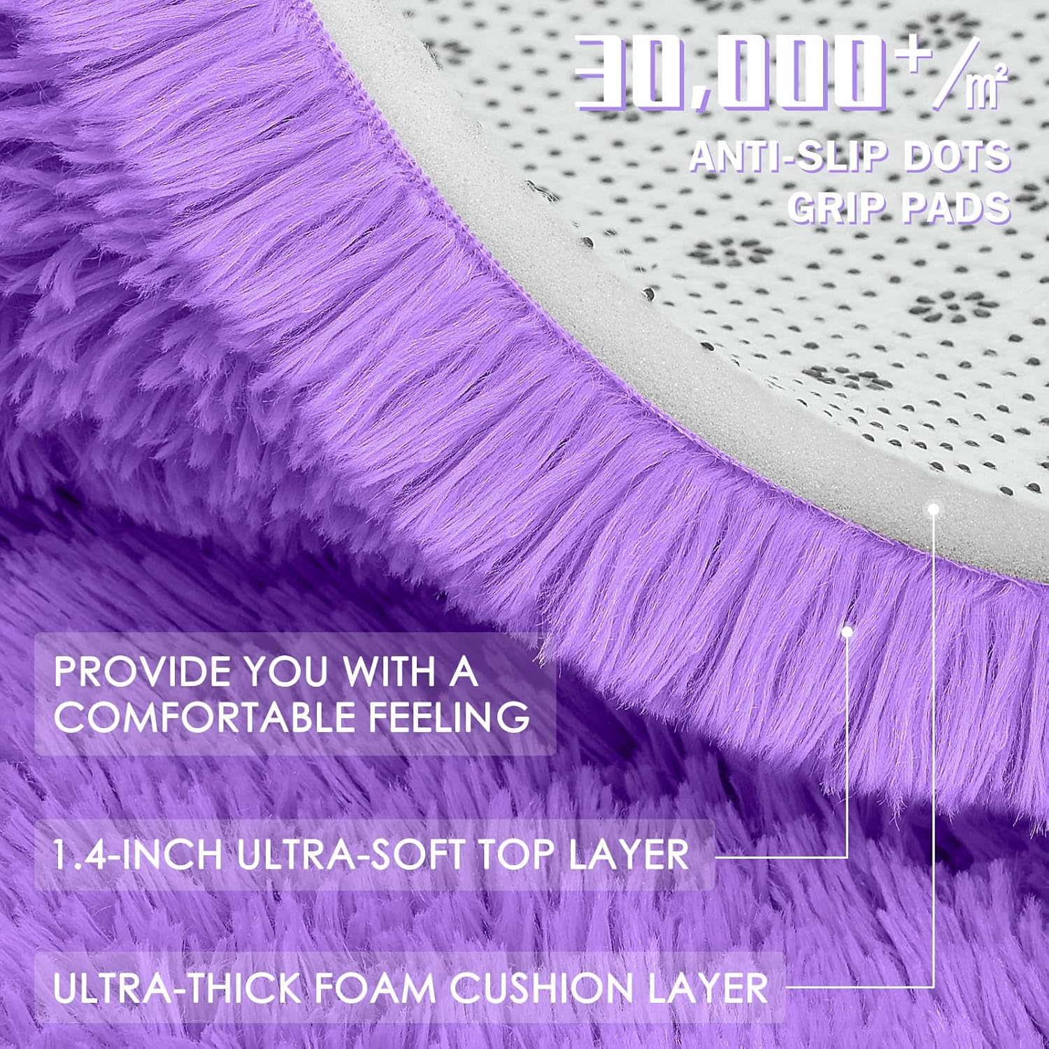 OLANLY Machine Washable Runner Rugs - Soft Fluffy Shaggy Indoor Carpet for Bedroom & Hallway | Purple