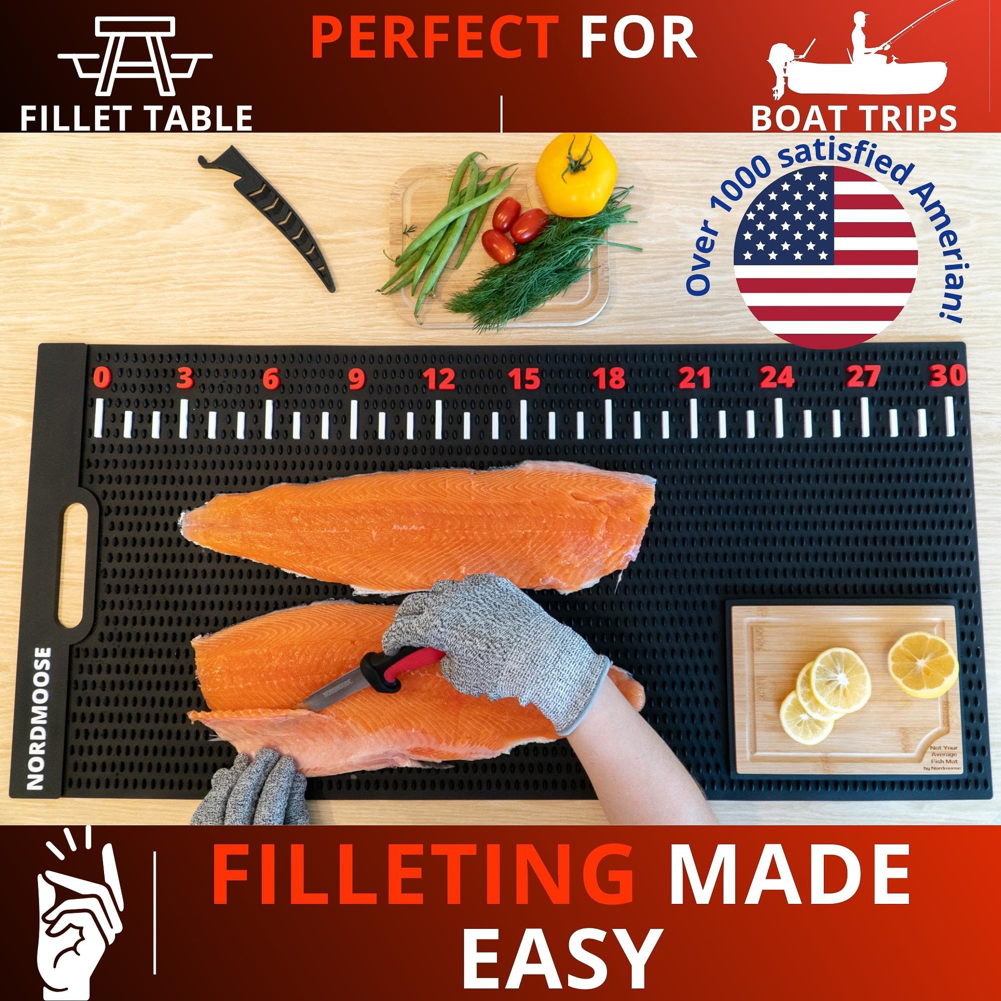 Fish Fillet Mat with Fish Cutting Board, Extra Large 33"x15.75", Portable & Grippy Fish Cleaning Mat - Durable & Easy to Clean, Rollable Fish Fillet Board