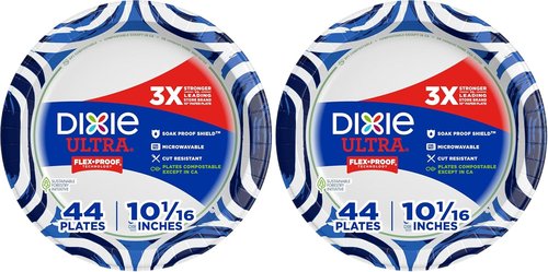 Dixie Paper Plates - Heavy Duty 10 Inch, 44 Count | 3X Stronger, Microwave-Safe & Soak-Proof