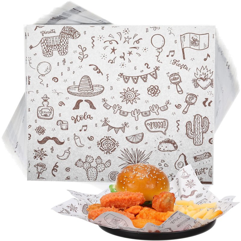 PerKoop 300 Pcs 10 x 8.3 Inch Deli Wax Paper Sheets Sandwich Wrapping Paper Sheets Mexican Festival Picnic Basket Liners for Food Greaseproof Breads Burgers Bakery Tissue Kitchen, White