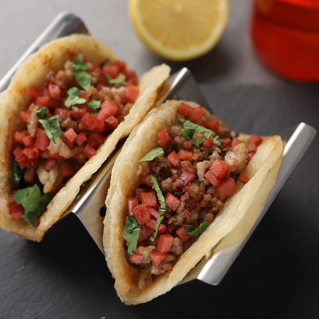 YellRin Stainless Steel Taco Holder Stands Set of 6 - Each Rack Holds 2 Soft & Hard Shell Tacos for Shell Holder, Tray, Oven, Grill