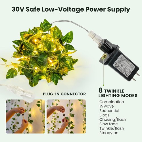 HEYFUNi Pothos String Lights - 23 Ft with 73 LED Warm White Leaf Lights for Bedroom & Wedding Decor
