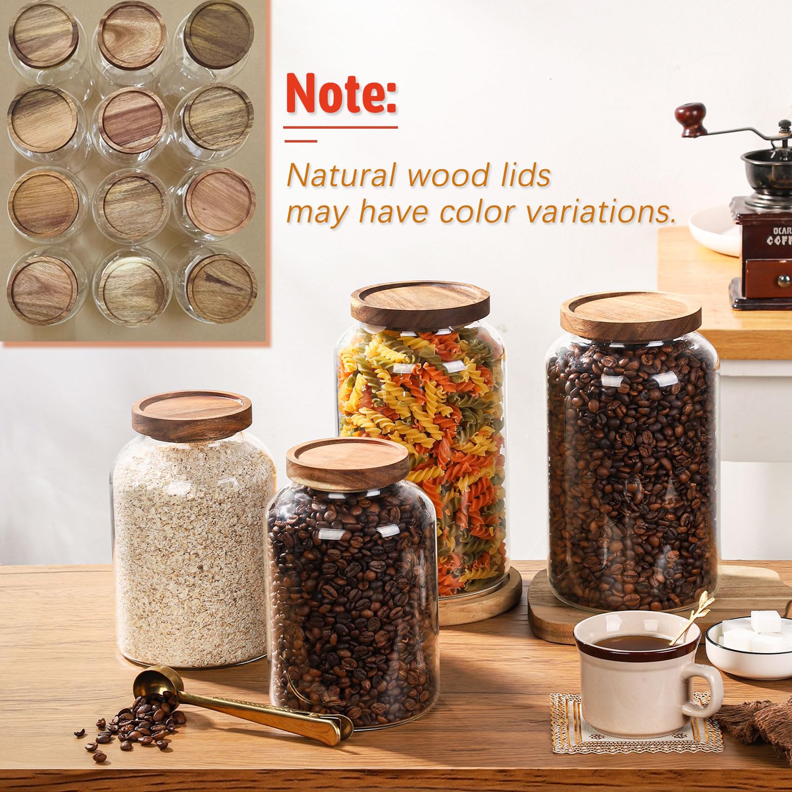 WHJY 2 pack 1/2 Gallon Glass Jars with Airtight Lids Transparent Clear Kitchen Canister for Pantry Organization Large Food Storage Containers for Coffee Flour Sugar Pasta