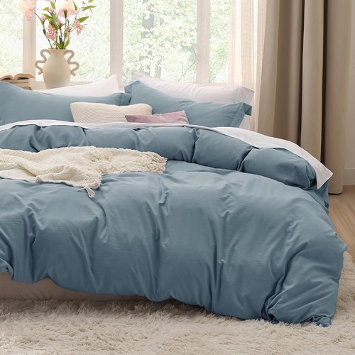 Bedsure Duvet Cover Set - Mineral Blue Full Size, 3 Pieces of Extra Soft Cotton-Like Polyester, Includes 80x90 Inch Duvet Cover with Zipper & 2 Pillow Shams