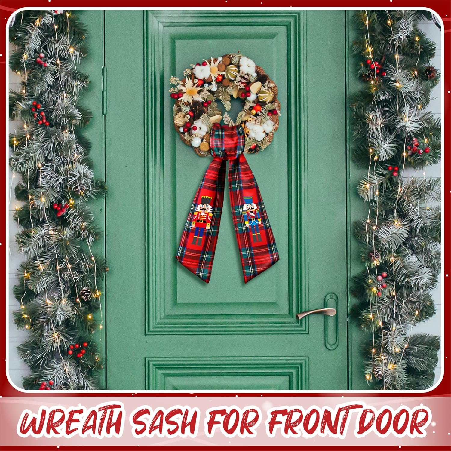 Regine Switzerland Wreath Sash - Customizable Satin Ribbon for Indoor/Outdoor Decor | Red & Black Christmas Design
