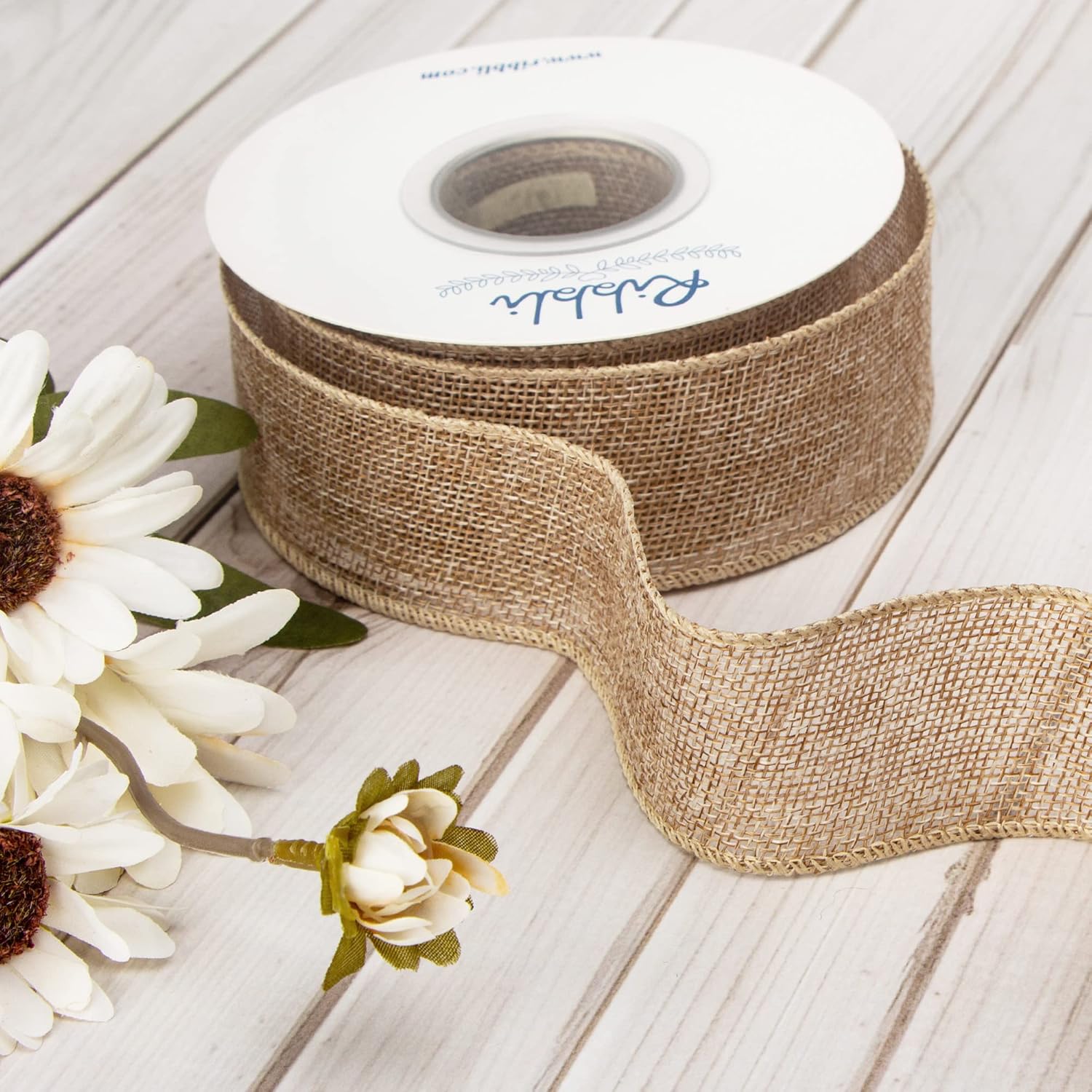 Ribbli Burlap Wired Edge Ribbon - 1.5 Inch x 10 Yards | Natural Solid for Bows, Wreaths & Outdoor Decor