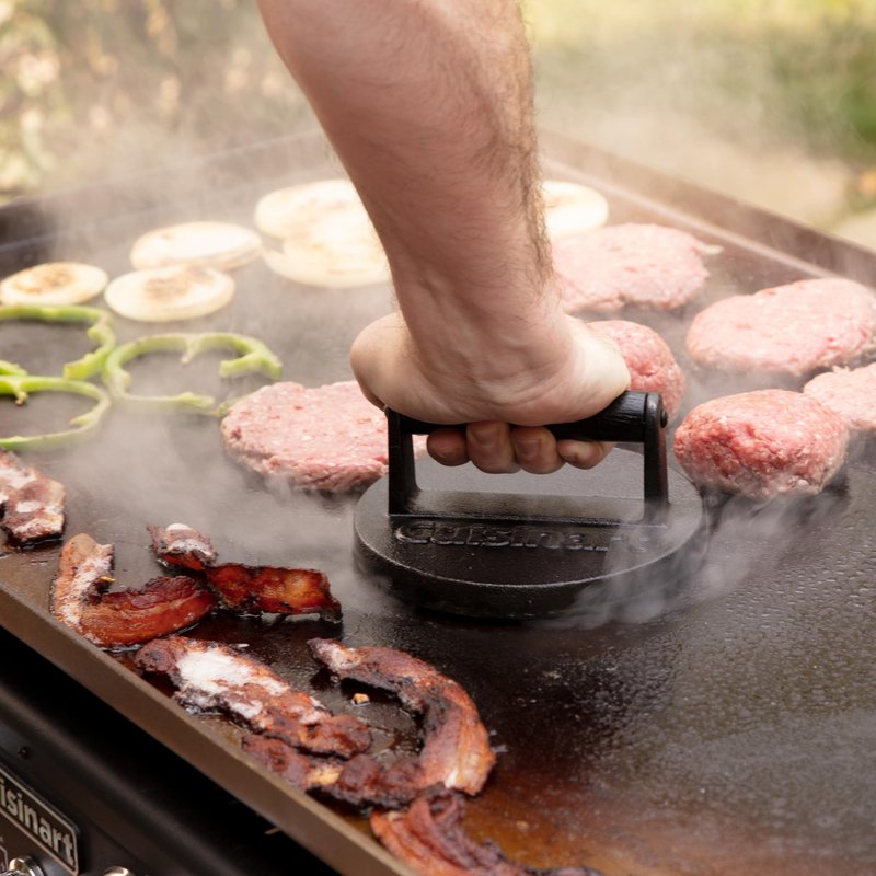Cuisinart 6.5" Cast Iron Smashed Burger Press, Round Flat Edge Grill Press for Crispy Smash Burgers, Burger Tool for Grill and Griddle Accessories, for BBQs and Tailgates