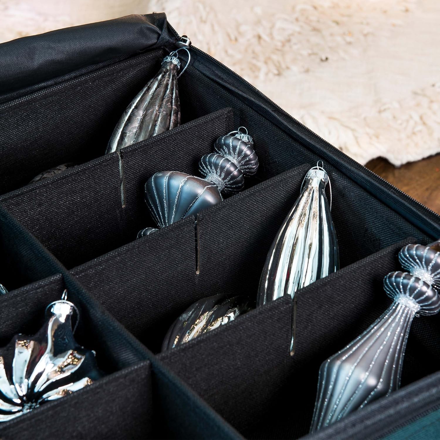 TreeKeeper Deluxe Ornament Storage Box - Holds 72 Ornaments Up to 4 Inches | Acid-Free Fabric Lining & 3 Removable Trays