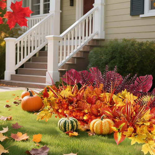 Alupssuc 48 Bundles Artificial Plants Outdoor, UV Resistant Fake Fall Flowers Ferns Stems Shrubs Faux Bushes Leaves Plastic for Indoor Outside Porch Garden Patio Window Office Entrance Bathroom Decor