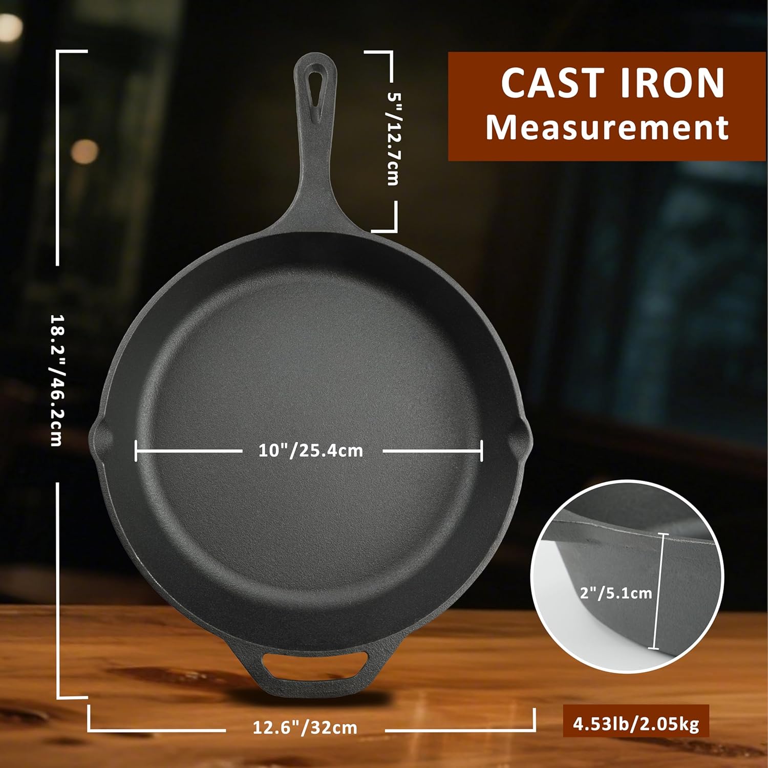 Skiennix 12-Inch Cast Iron Skillet - Pre-Seasoned Frying Pan for Oven, Stovetop & Grill | Durable Non-Toxic Cookware