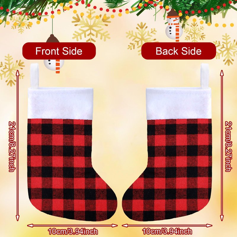 Skylety 60 Pcs Mini Christmas Stockings 8.27 Inch Small Buffalo Plaid Red Black Stockings Hanging Ornament Classic Bulk Christmas for Family Holiday Party Gift Xmas Tree Decoration