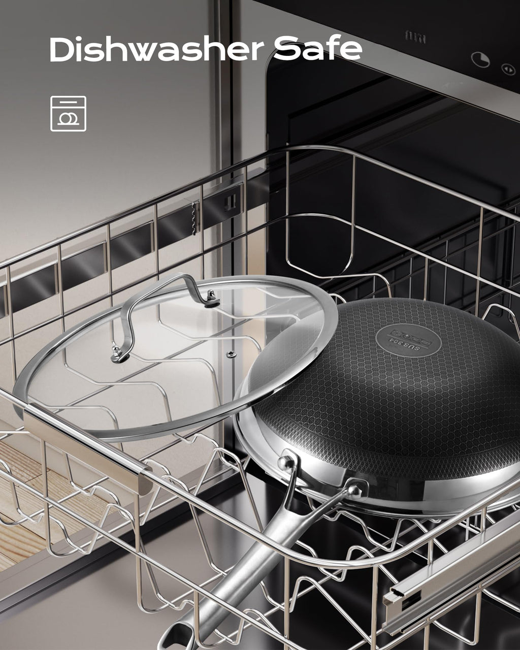 FGJ Wok pan,13 inch Hybrid Wok with Lid,PFOA Free Cookware,Non Stick Stainless Steel Woks & Stir-fry pans Nonstick, Dishwasher and Oven Safe, Works on Induction