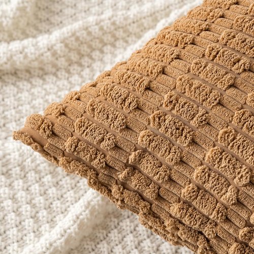 MIULEE Corduroy Lumbar Throw Pillow Covers - Soft Boho Striped Design | 20x12 Inch for Modern Farmhouse Decor