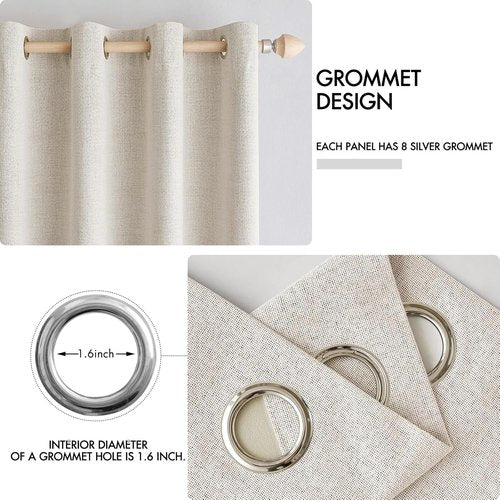 MIULEE Linen Curtains - 100% Blackout Thermal Insulated Grommet Drapes | Birch, 52 x 90 Inch (2 Panels)