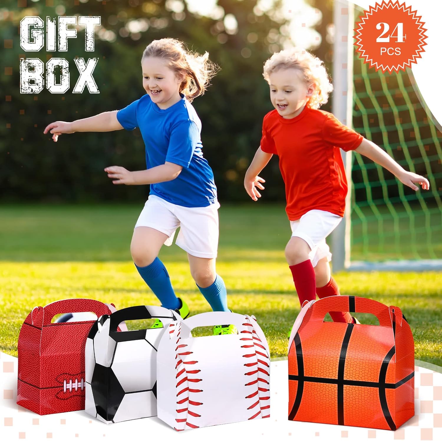 Nezyo 24 Pack Sports Themed Birthday Party Supplies - Football & Soccer Treat Boxes | Gift Bags for Baby Showers