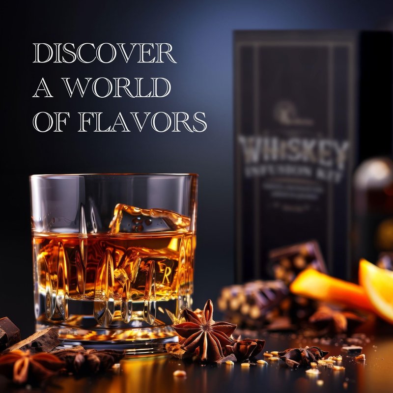 DIY Whiskey Gifts for Men - DIY Whiskey Infusion Set - Whiskey Making Kit - Decanter Set with Botanicals & Wood Chips - Bourbon Decanter & Birthday Gifts for Men