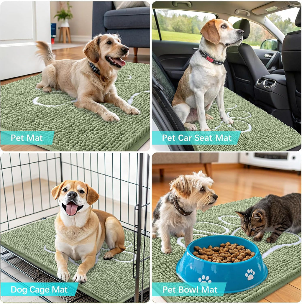 OLANLY Dog Door Mat - Absorbent Muddy Paws Doormat | Non-Slip Chenille, Quick Dry, 70x46, Sage Green