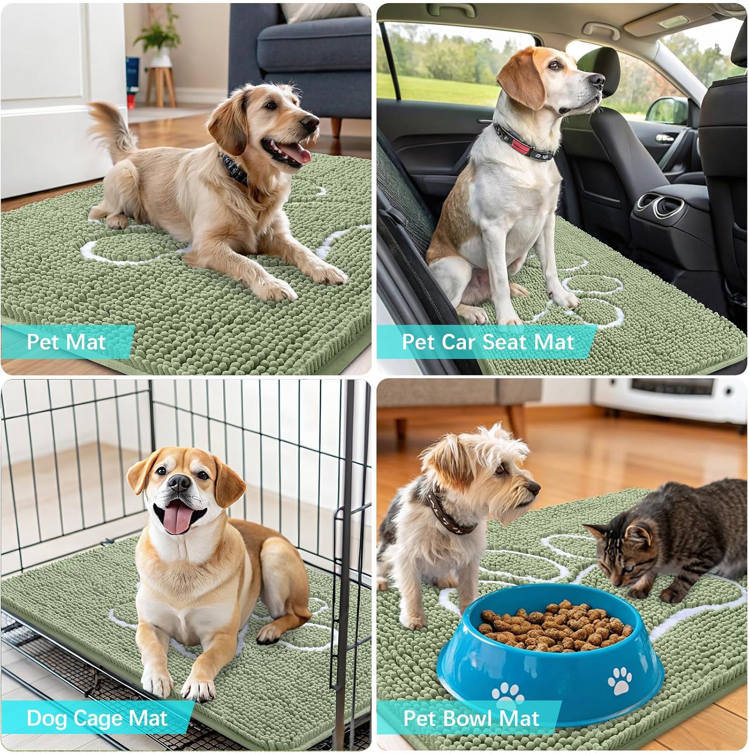 OLANLY Dog Door Mat - Absorbent Muddy Paws Doormat | Non-Slip Chenille, Quick Dry, 70x46, Sage Green