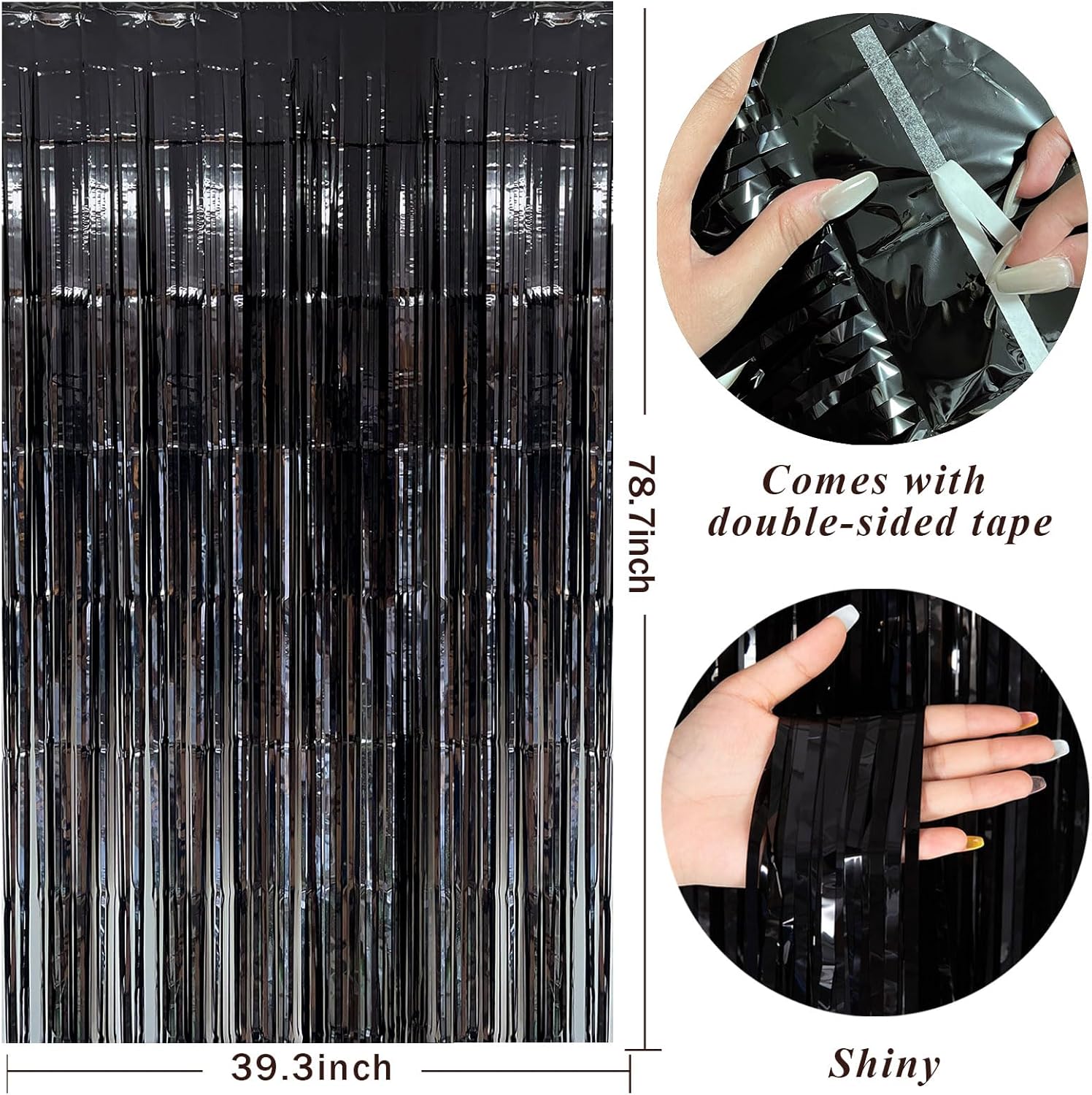Skiennix Black Foil Fringe Streamers - Elegant Backdrop Curtains for Birthday & Graduation Celebrations