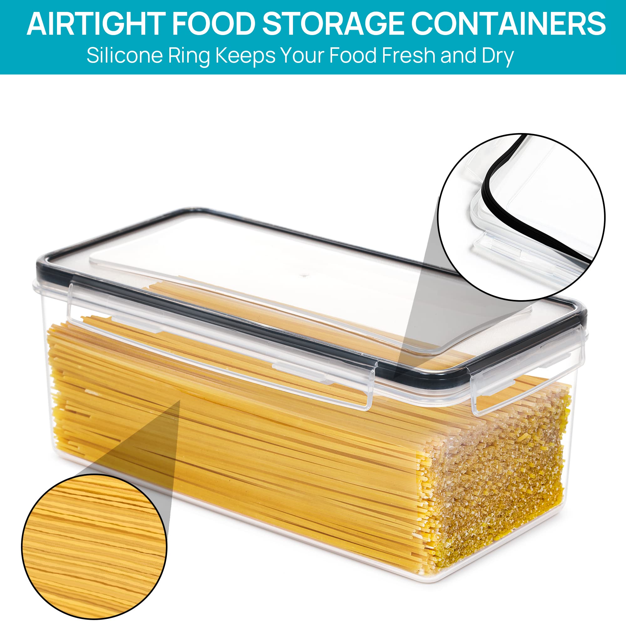 Vtopmart Airtight Food Storage Containers with Lids 8PCS Set 3.2L, Plastic Spaghetti Container for Pasta organizer, BPA Free Air Tight House Kitchen Pantry Organization
