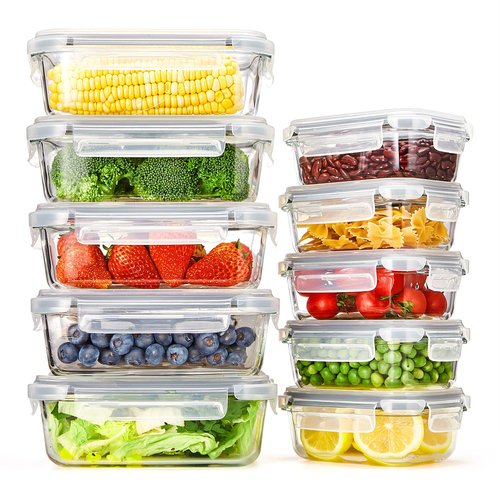 Glotoch glass meal prep containers food storage containers with lids, 5 pack of ultra-durable borosilicate, Leak-proof lunch boxes, Oven, microwave, freezer and dishwasher safe