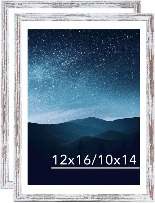 JCJMY Rustic White Picture Frame Set of 2 - 12x16 with 10x14 Mat for Diamond Art & Photos