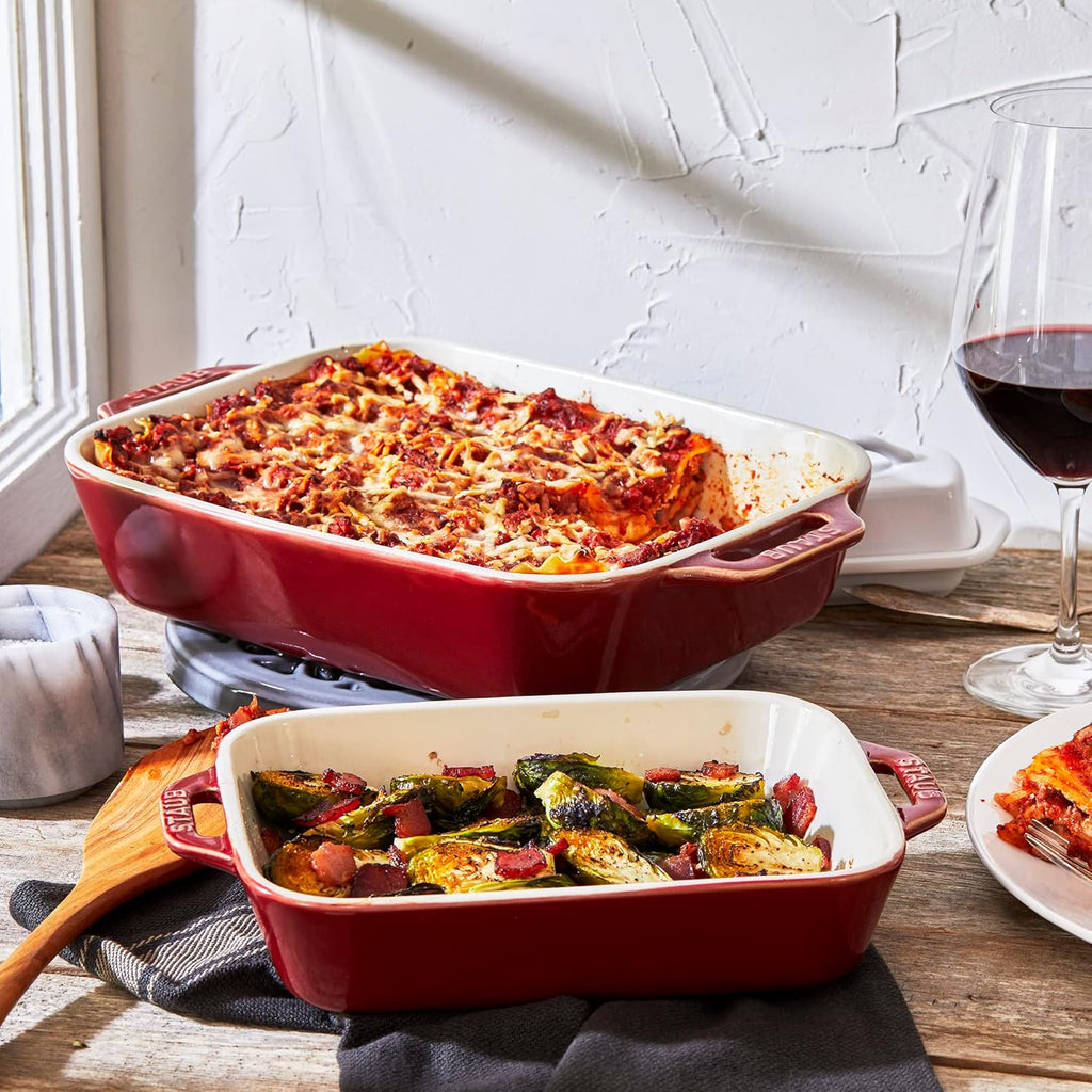 STAUB Ceramic Baking Dish Set - 2-Piece Rectangular Cookware in Vibrant Red