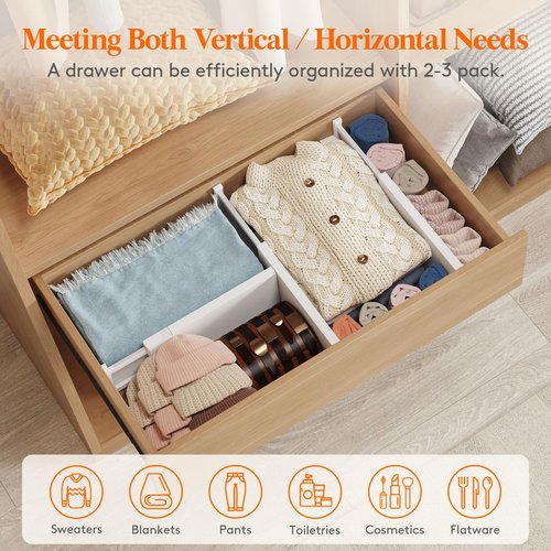 Lifewit 12 Pack 5" High Drawer Dividers 34-56cm/13.5-22" Adjustable Drawer Organizer for Clothes/Utensils, Expandable Drawer Separator in Dresser/Kitchen/Bedroom/Office Organization & Storage White