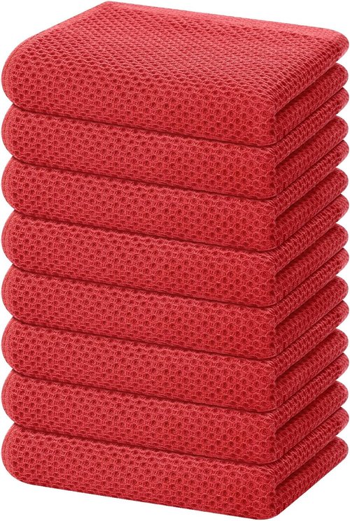 Homaxy Kitchen Dish Towels - Ultra Soft 100% Cotton Waffle Weave, Quick Drying, 13 x 28 Inches, 8-Pack, Brick Red