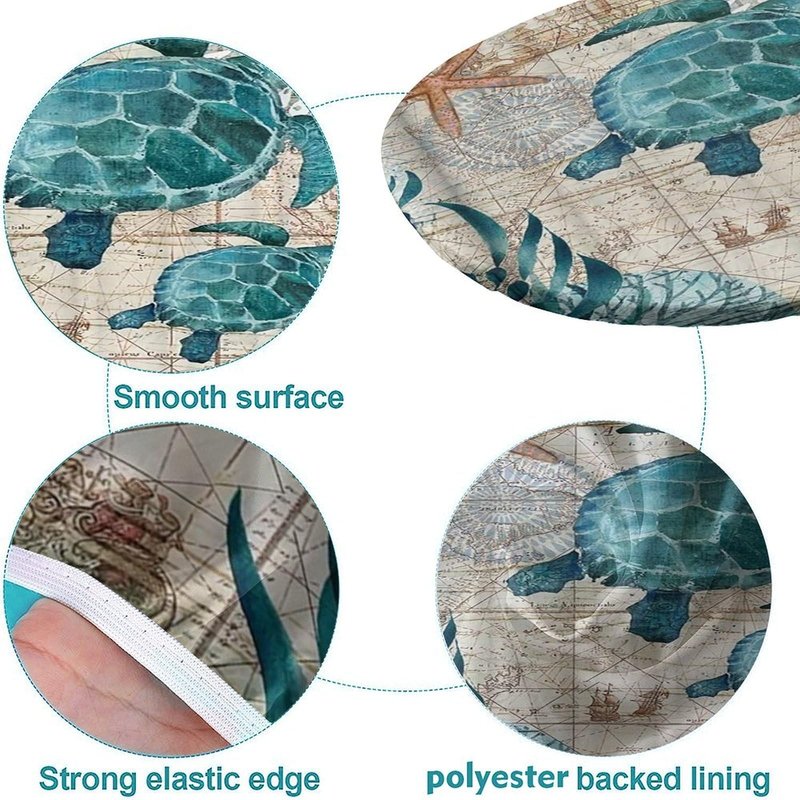 Personalized Oval Fitted Table Cloth Cover Add Your Photo Text Logo Custom Tablecloth with Elastic Edged for Indoor Outdoor Picnic Party Kitchen Dinner Decoration, Sea Turtle, Fits To 42" x 60" table