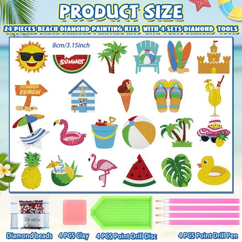 Tellegloww 24 Pcs Refrigerator Diamond Painting Magnets Sea Beach Diamond Art Magnets Kits Tropical Hawaiian Fridge Stickers for Adults DIY Home Decor(Ball)