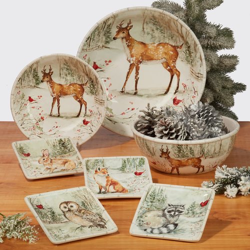 Winter’s Walk Set of 4 Ceramic Ice Cream Bowls – Perfect for ice cream, fruit, or snacks, these nature-inspired bowls feature forest animals in a tranquil snowy landscape 5.25"