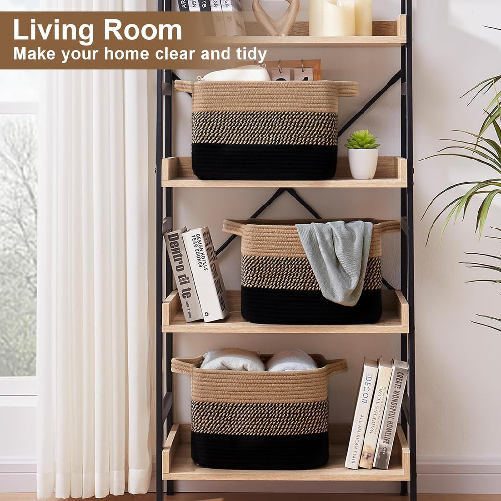 OIASKET Storage Baskets - Woven Organizing Bins for Toys & Books | Pack of 3 (Black & Brown, 13"x9.85"x8.7")