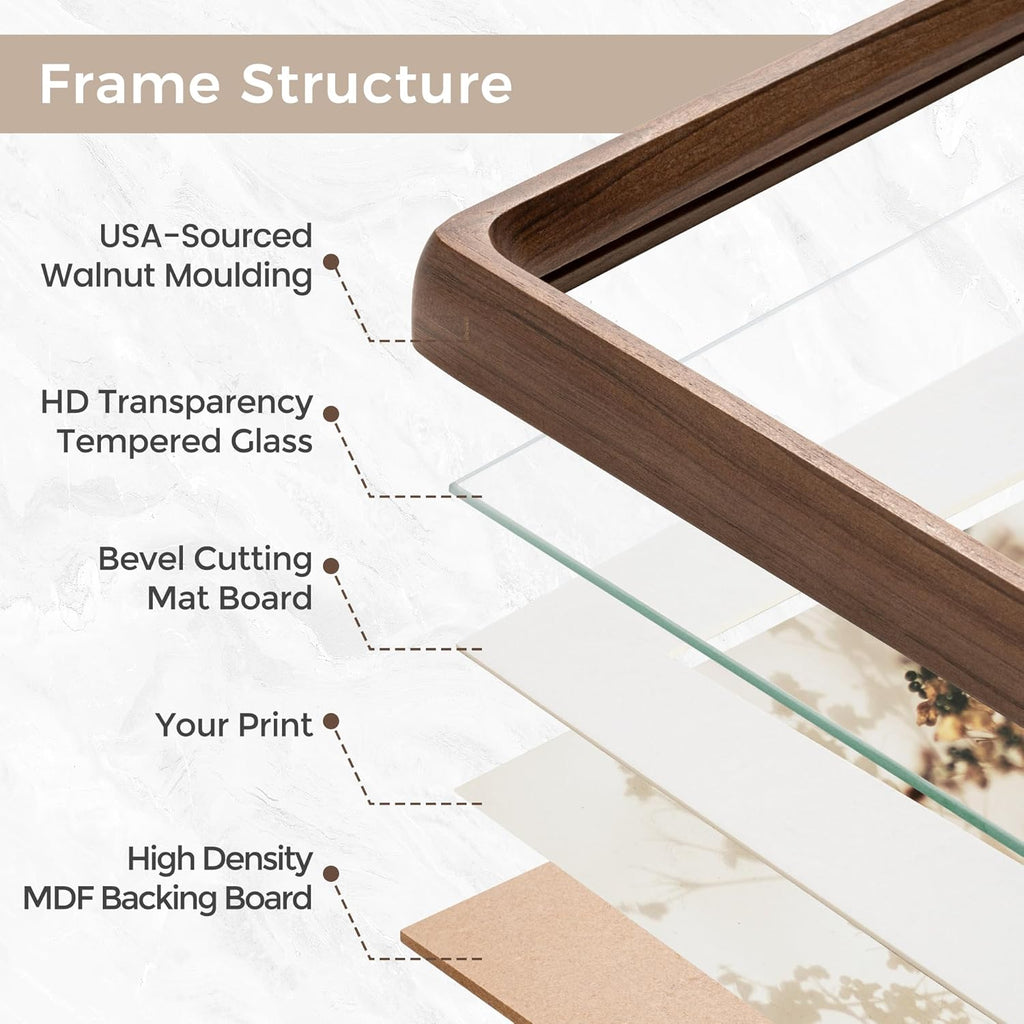 Natural Walnut Wood Picture Frame by USA-Sourced | Handcrafted 11x14 with Tempered Glass for 8x10 Photos