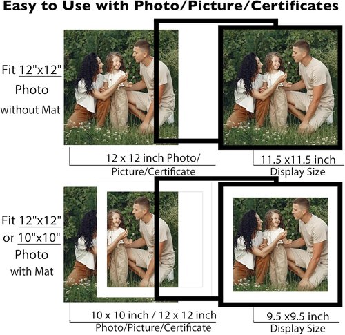 JCJMY 18-Pack 12x12 Picture Frames - Black Gallery Wall Frame Set for 10x10 or 12x12 Photos