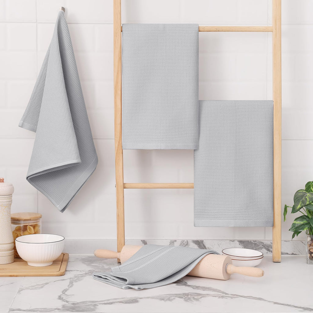 Homaxy 100% Cotton Waffle Weave Kitchen Towels - 6 Pack Soft and Absorbent Dish Towels - 16 x 26 Inches Quick Dry Hand Towels - Light Grey